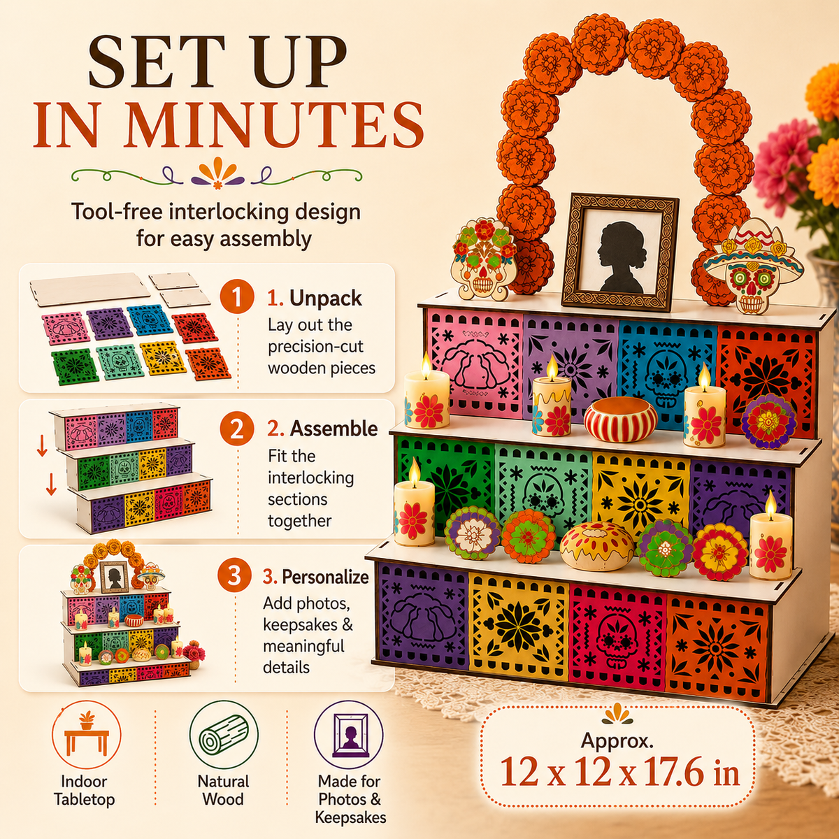 Last Day 49% OFF - Day of the Dead Wooden Altar Display Set | Death is not the end of life, forgetting is