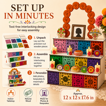 Last Day 49% OFF - Day of the Dead Wooden Altar Display Set | Death is not the end of life, forgetting is