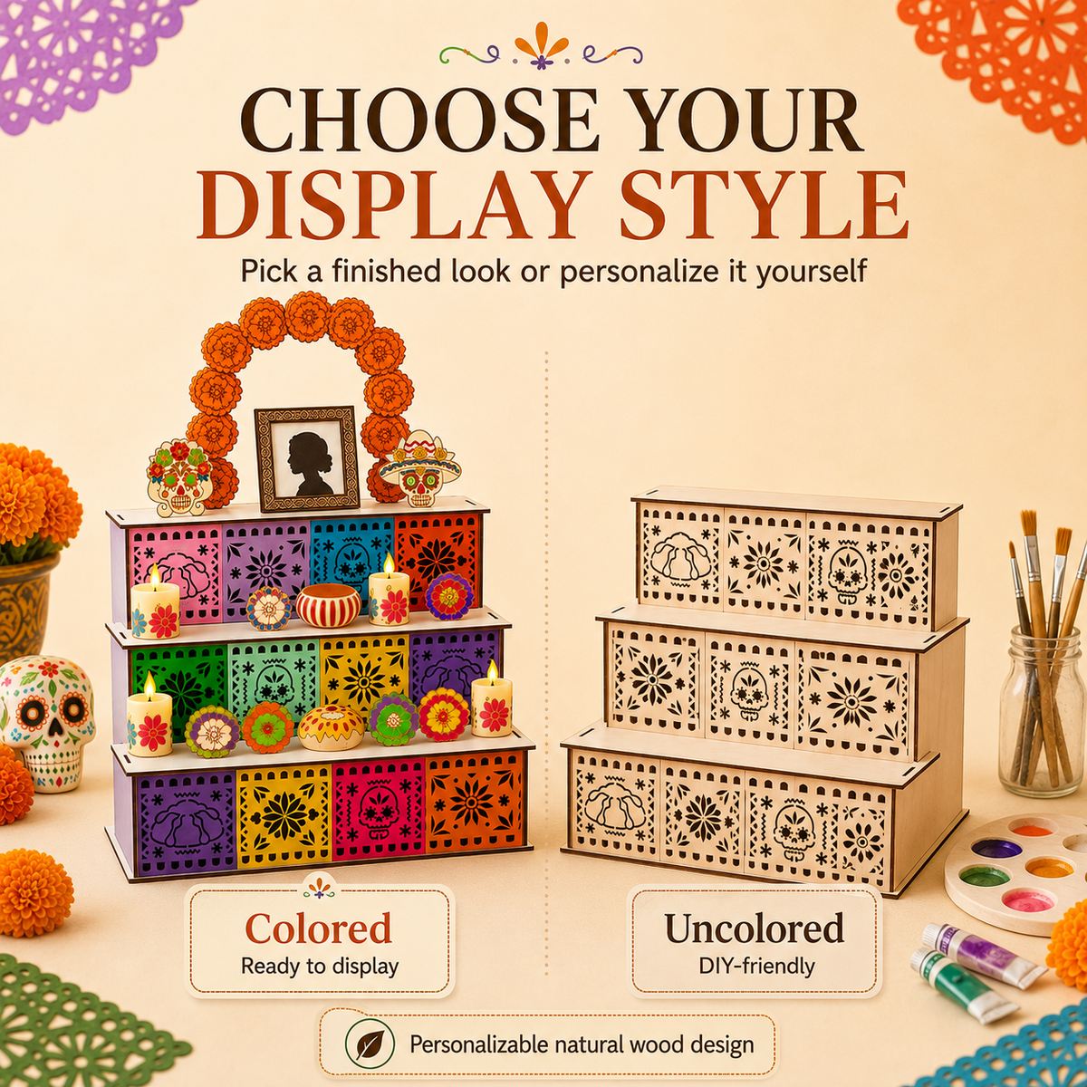 Last Day 49% OFF - Day of the Dead Wooden Altar Display Set | Death is not the end of life, forgetting is