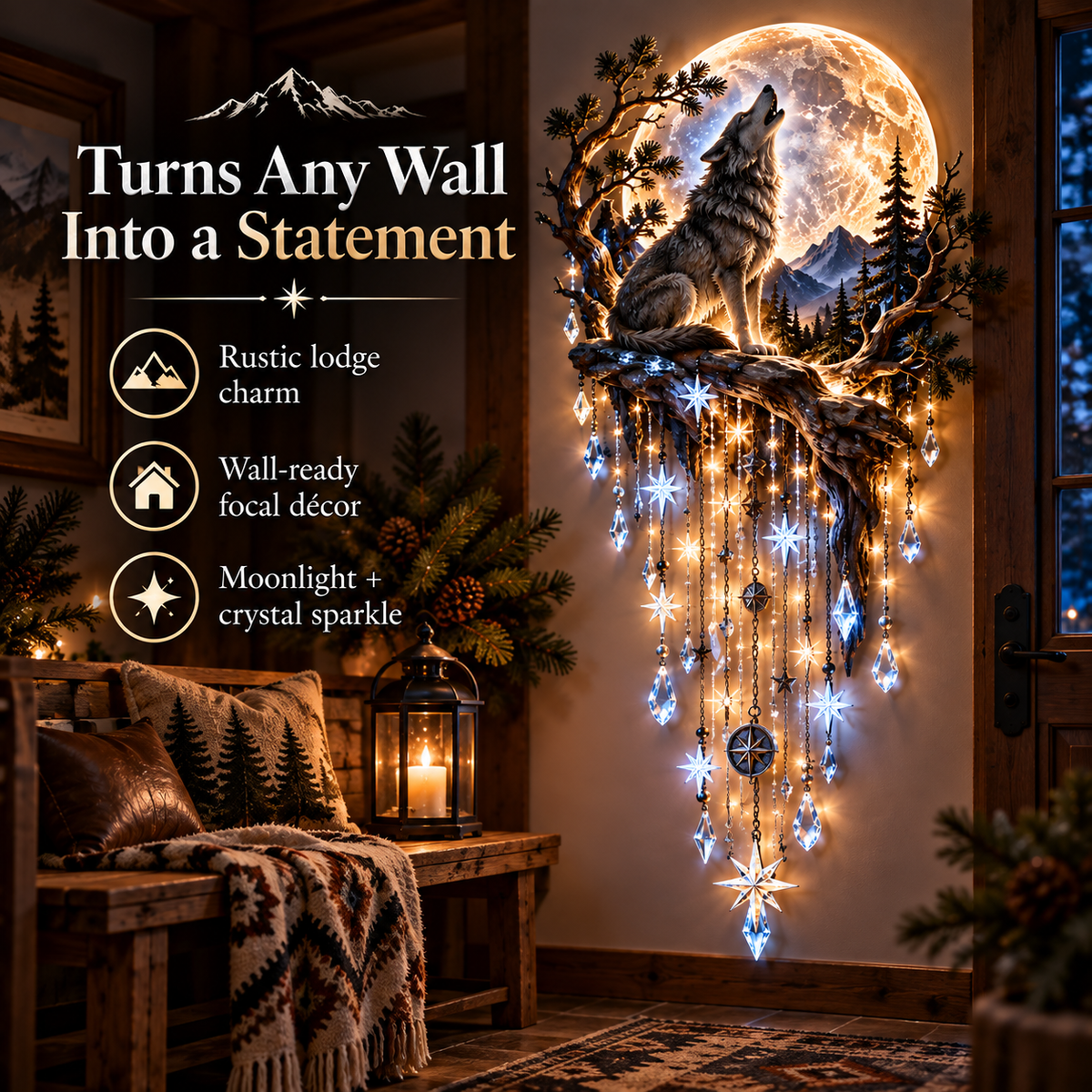 Last Day 50% OFF- Wolf Howling Moon Starfall Wall Light – Bring the Wild Home