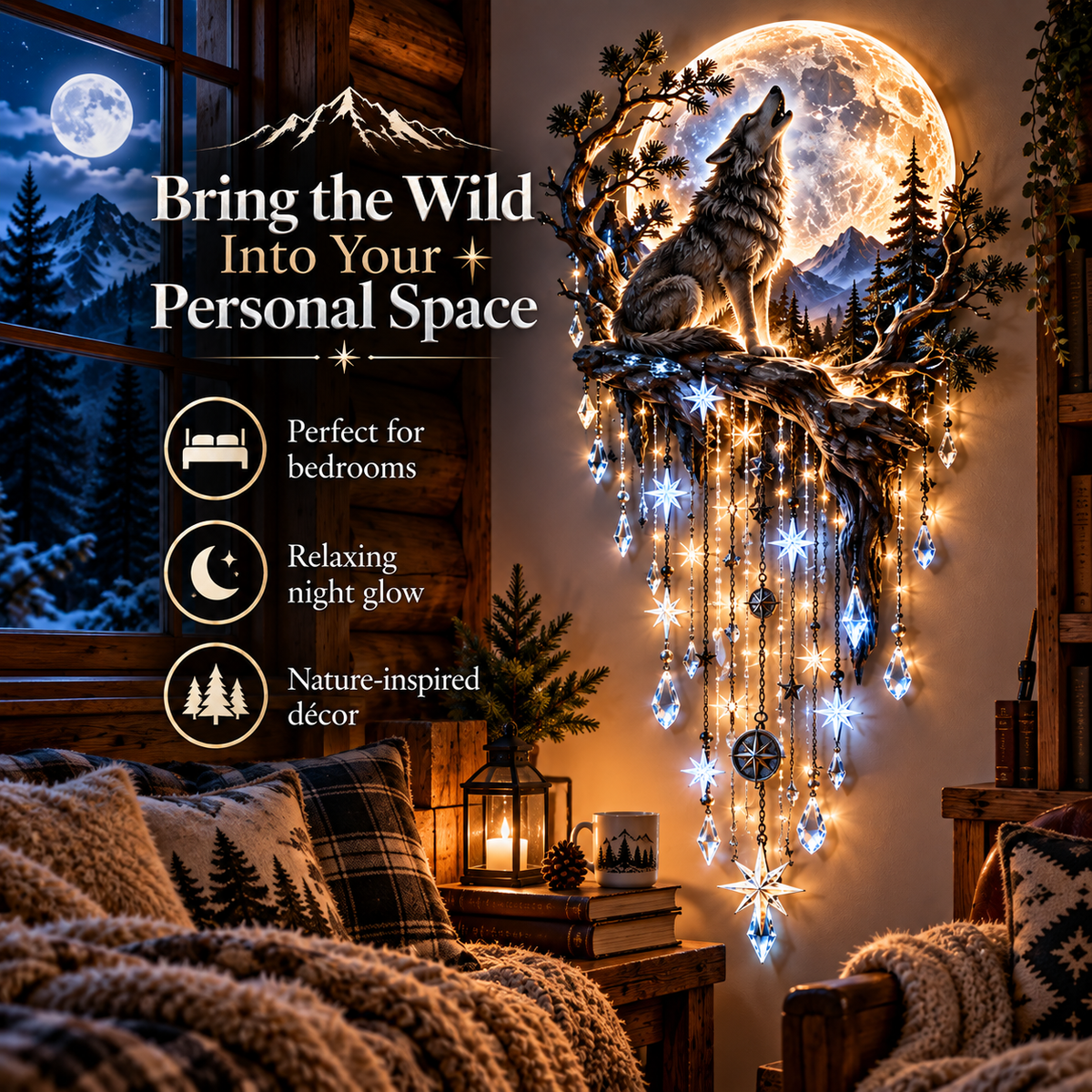 Last Day 50% OFF- Wolf Howling Moon Starfall Wall Light – Bring the Wild Home