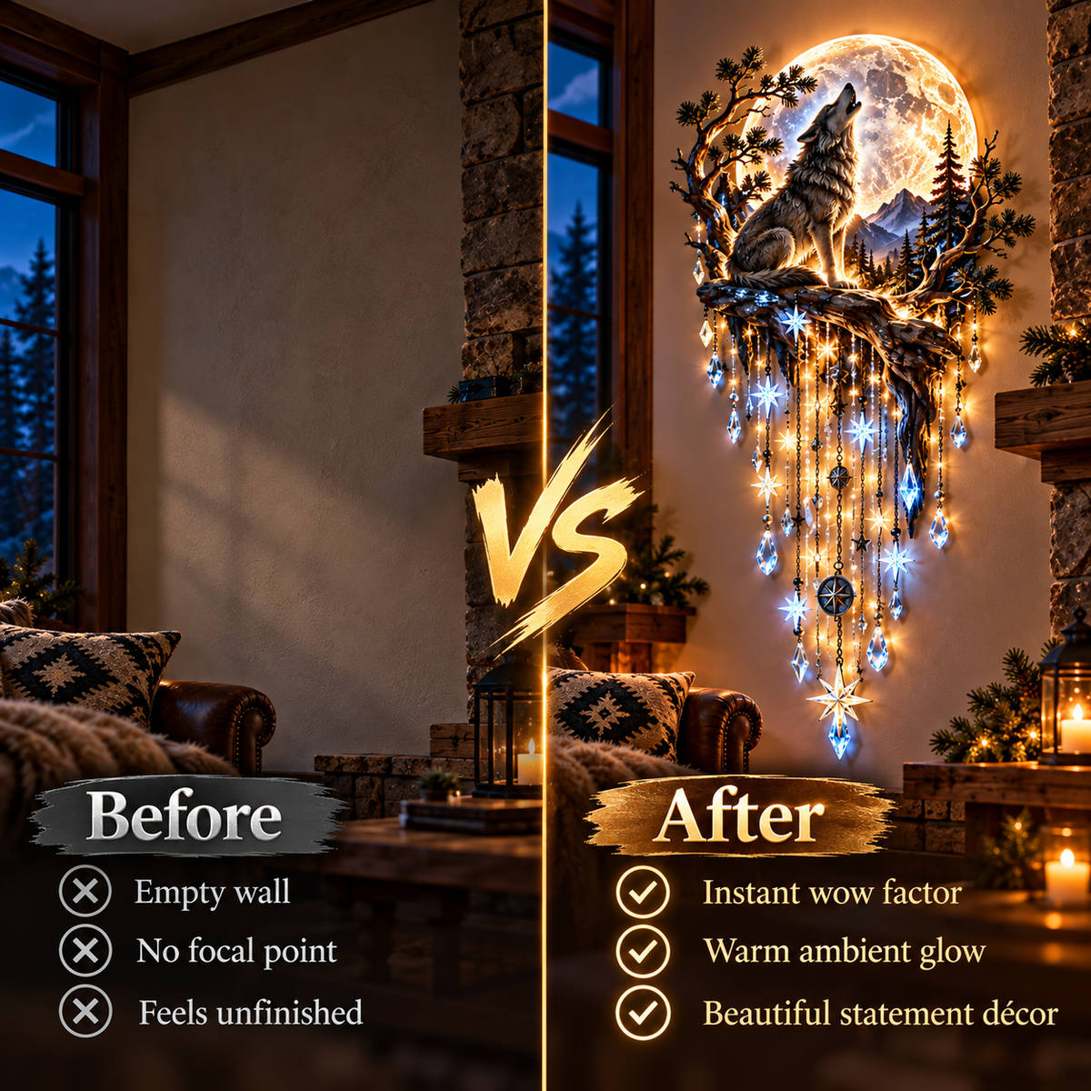 Last Day 50% OFF- Wolf Howling Moon Starfall Wall Light – Bring the Wild Home