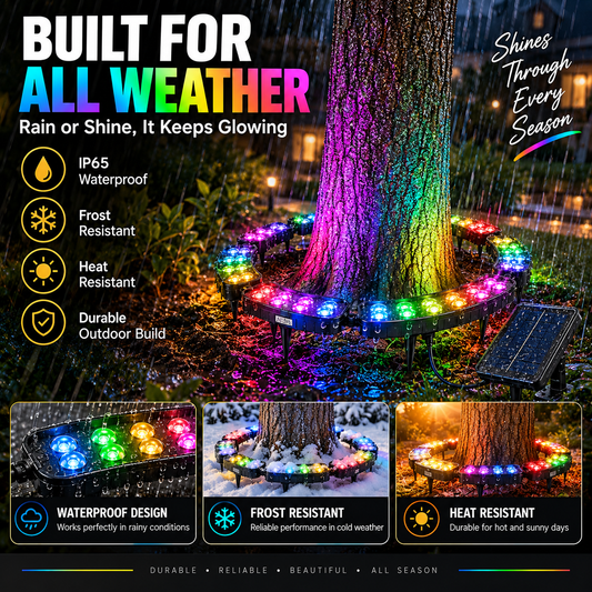 Solar RGB Tree Ring Light – 7-Color Outdoor Landscape Uplighting