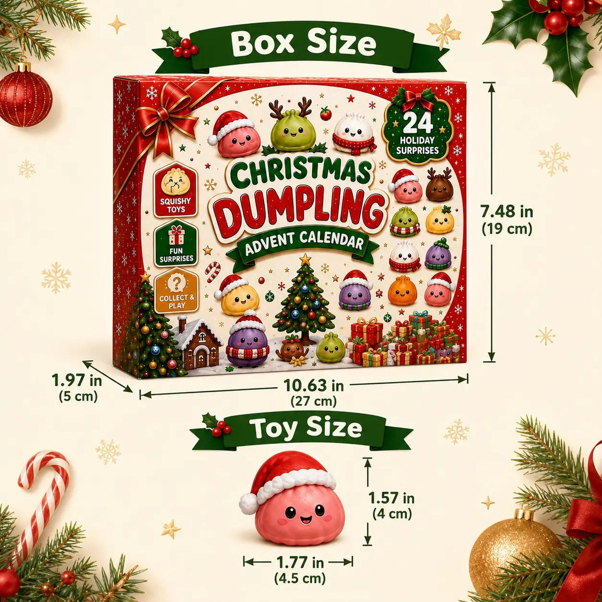 2026 Squishy Advent Calendar – 24 Cute Mini Dumplings for Christmas