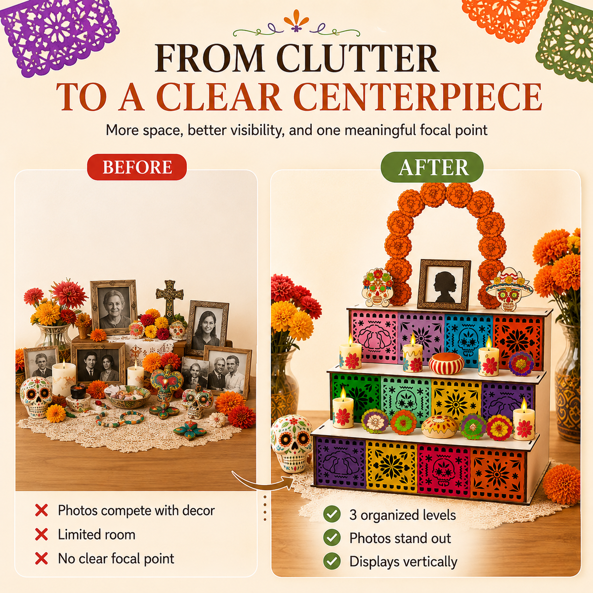 Last Day 49% OFF - Day of the Dead Wooden Altar Display Set | Death is not the end of life, forgetting is